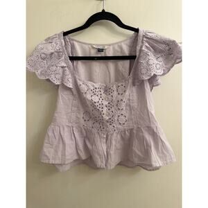 American Eagle Lavender Eyelet Peplum Top Coquette Cottagecore Fairycore XS